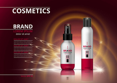 美容抗衰老霜廣告。化妝品包裝設計。3d 矢量美圖。保濕面膜霜玻璃瓶上閃閃發(fā)光的液體背景與水泡沫。產(chǎn)品包模擬